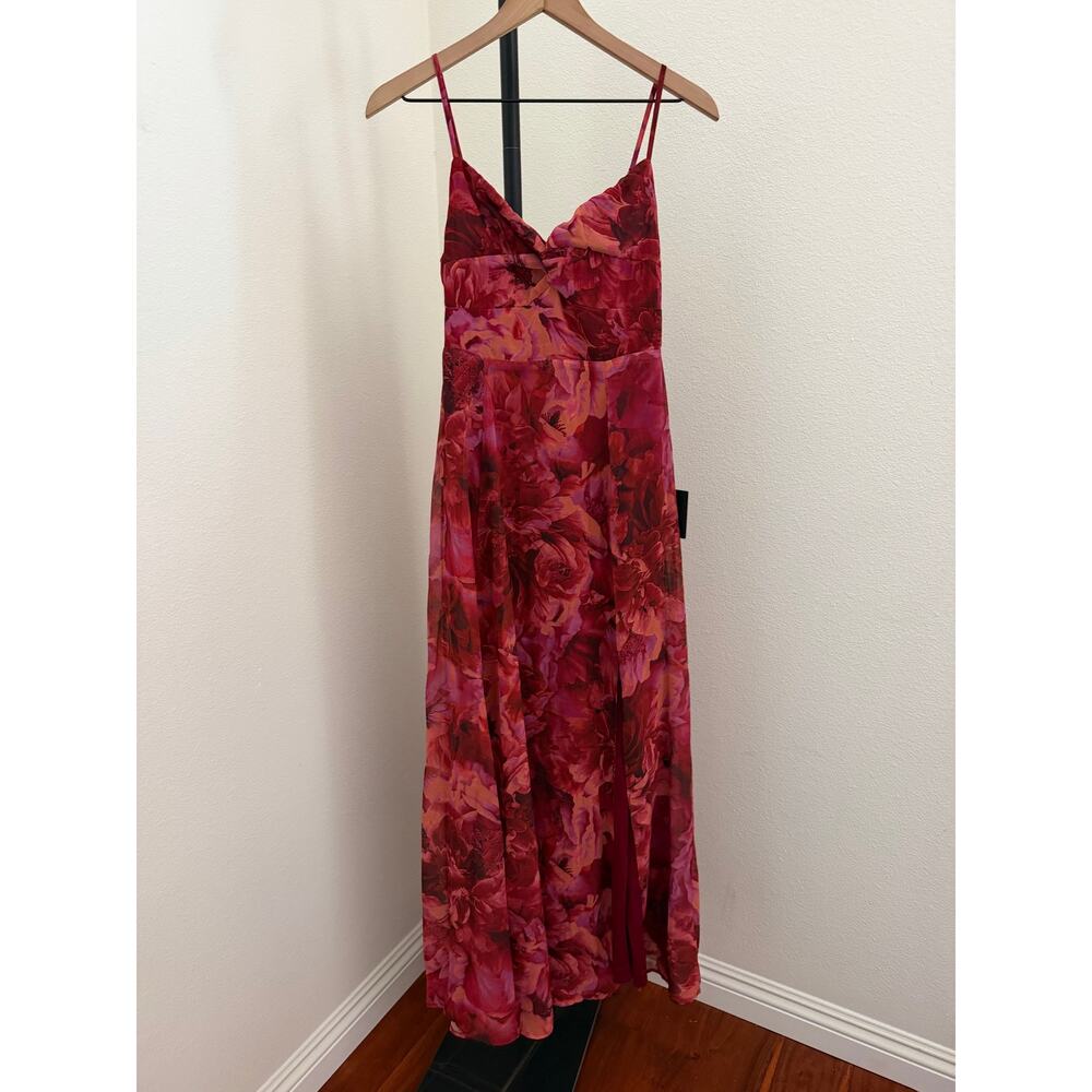Lulus Beautiful Soul Burgundy Floral Print Twist-Front Maxi Dress S - Picture 6 of 10